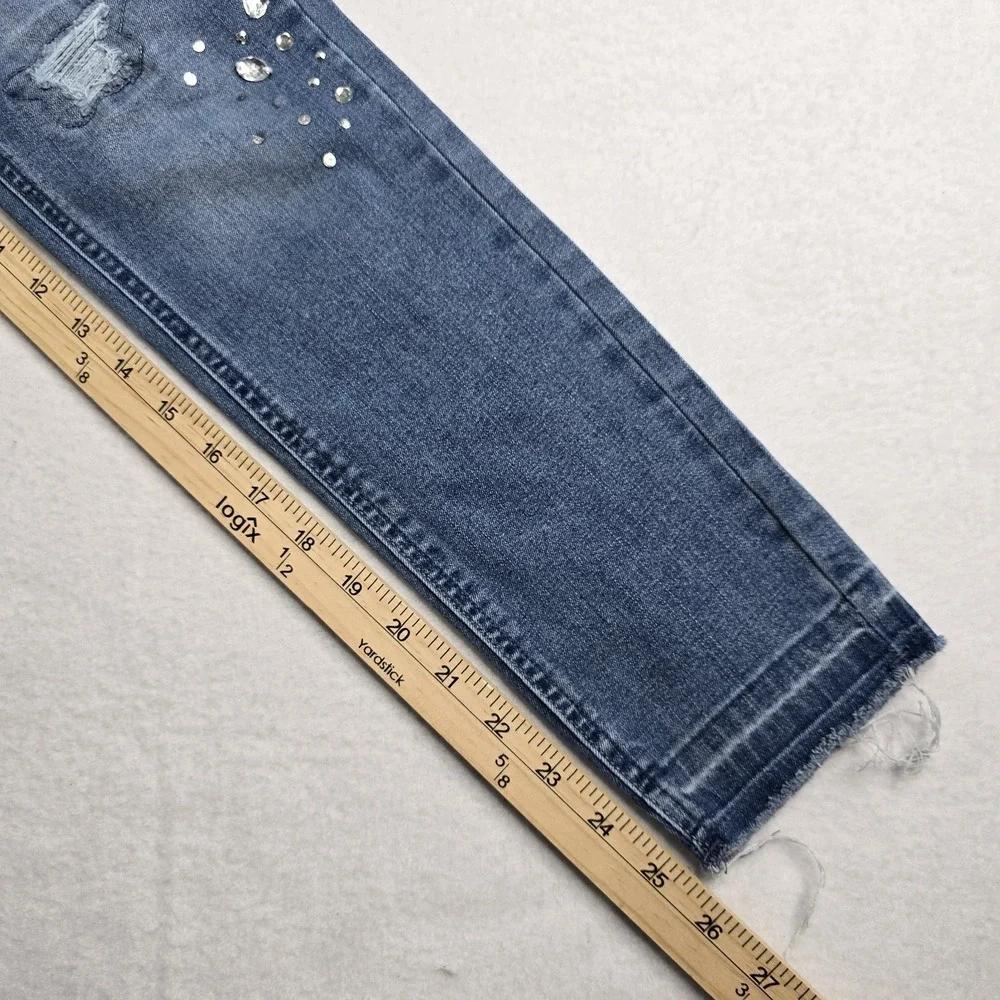 Justice Mid Rise Leggings Youth Girls SZ 16 Rhinestone Embellishments Distressed